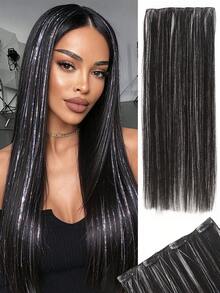 24 Inch Straight Laser Hair Extensions Heat Resistant Synthetic Fiber Shiny Hair Extensions With 4 BB Clips For Women Daily Wear Parties Dance Events And Music Festivals - Multicolor - View 12