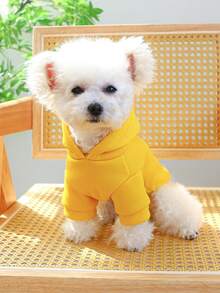 1件寵物衣服 狗貓穿著 有帽兩腿套裝 適合小型犬中型犬幼犬 可愛純色連帽衛衣 - 檸檬黃 - 黃色 - 查看 5