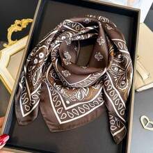 1pc Vintage Paisley Pattern Satin Square Scarf, Bohemian Style Scarf/Shawl, Lightweight Women's Headscarf, Western Style Hair Accessory - Multicolor - View 1