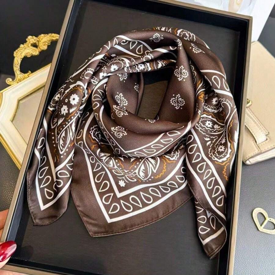 1pc Vintage Paisley Pattern Satin Square Scarf, Bohemian Style Scarf/Shawl, Lightweight Women's Headscarf, Western Style Hair Accessory - Multicolor - View 1
