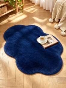 1pc Navy Blue Symmetrical Hexagon Faux Rabbit Fur Rug, Bedroom Bedside Carpet, Room Bed Front Mat, Bed End Mat, Hand-Cut With 1-5cm Error, Plush Foot Mat, Indoor Faux Rabbit Fur Floor Mat, Thickened/Plush Carpet, Furry Carpet, Autumn/Winter Carpet, Thickened/Plush, Holiday Decoration, Winter Foot Mat, Warm And Soft - Multicolor - View 2