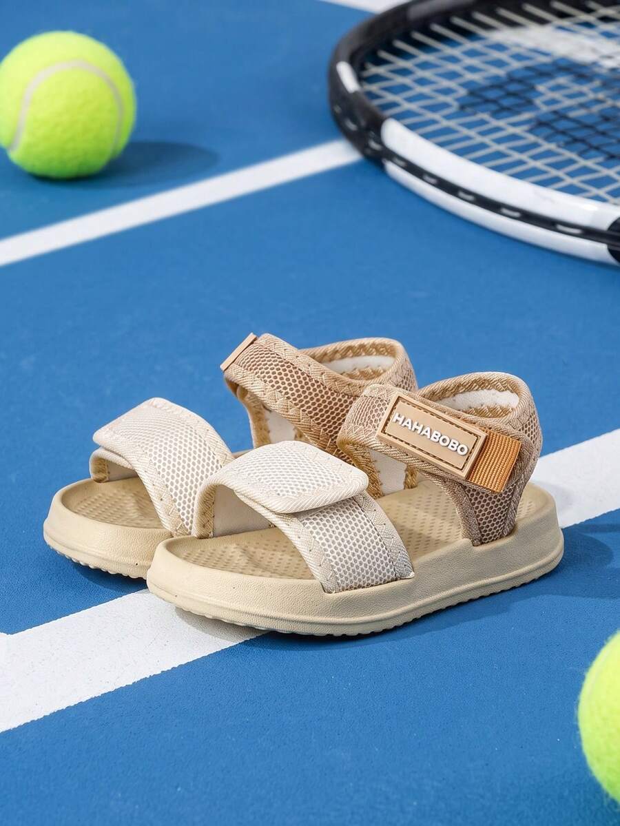 HAHABOBO Children's Khaki Mesh Breathable Sports Sandals, Dual Hook And Loop Adjustable, Lightweight Fashion Contrast Color, Comfortable Versatile Spring/Summer Outdoor Boys And Girls Shoes - Khaki - View 1