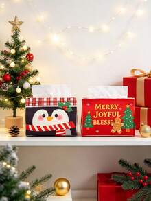 1pc Festive Holiday Style Fabric Tissue Box Cover, Rectangular Pouch Shape, Top Opening Design For Easy Tissue Access, Christmas Decorative Tissue Holder, Perfect For Tabletop Decor, Christmas Gift, Christmas Party Supplies, Winter Home Decoration - Multicolor - View 3