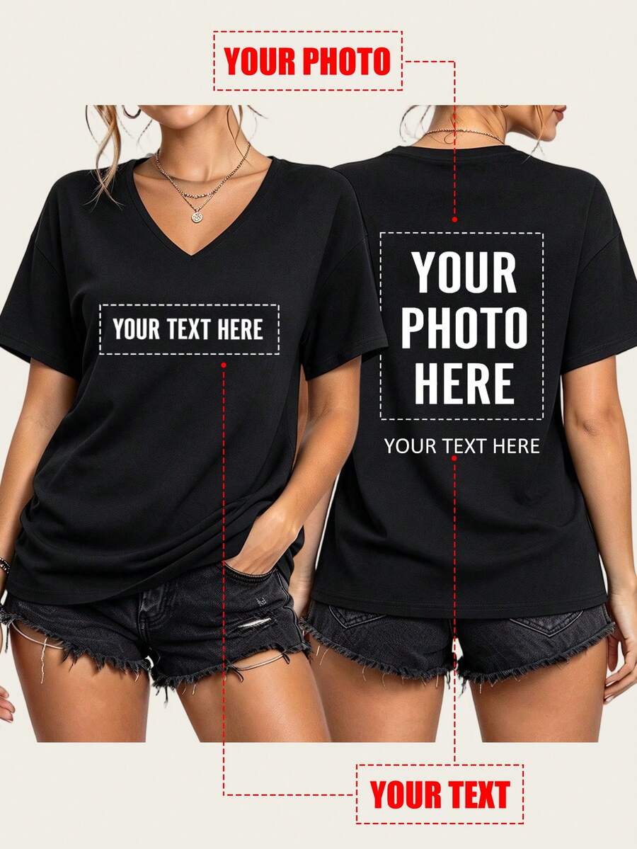 Two-Sided Custom Photo Tee, Birthday Gift,Y2K 90s Retro Rap Shirt, Personalized Crop Top, Add Photo & Text, Festival Fan Apparel, OOTD - Black - View 1