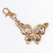 1pc Pink Rhinestone Butterfly Keychain, Elegant Crystal Bag Charm, Gold Tone Metal Key Ring, Car Keychain Accessories, Gift For Women - Multicolor - View 5