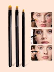 SEPROFE 3Pcs Concealer Brush Set, 3 Sizes Detail Makeup Brushes For Face And Eyes, Ultra Soft Bristles For Spot And Blemish Coverage, Precision Facial Makeup Tools - Black - View 1