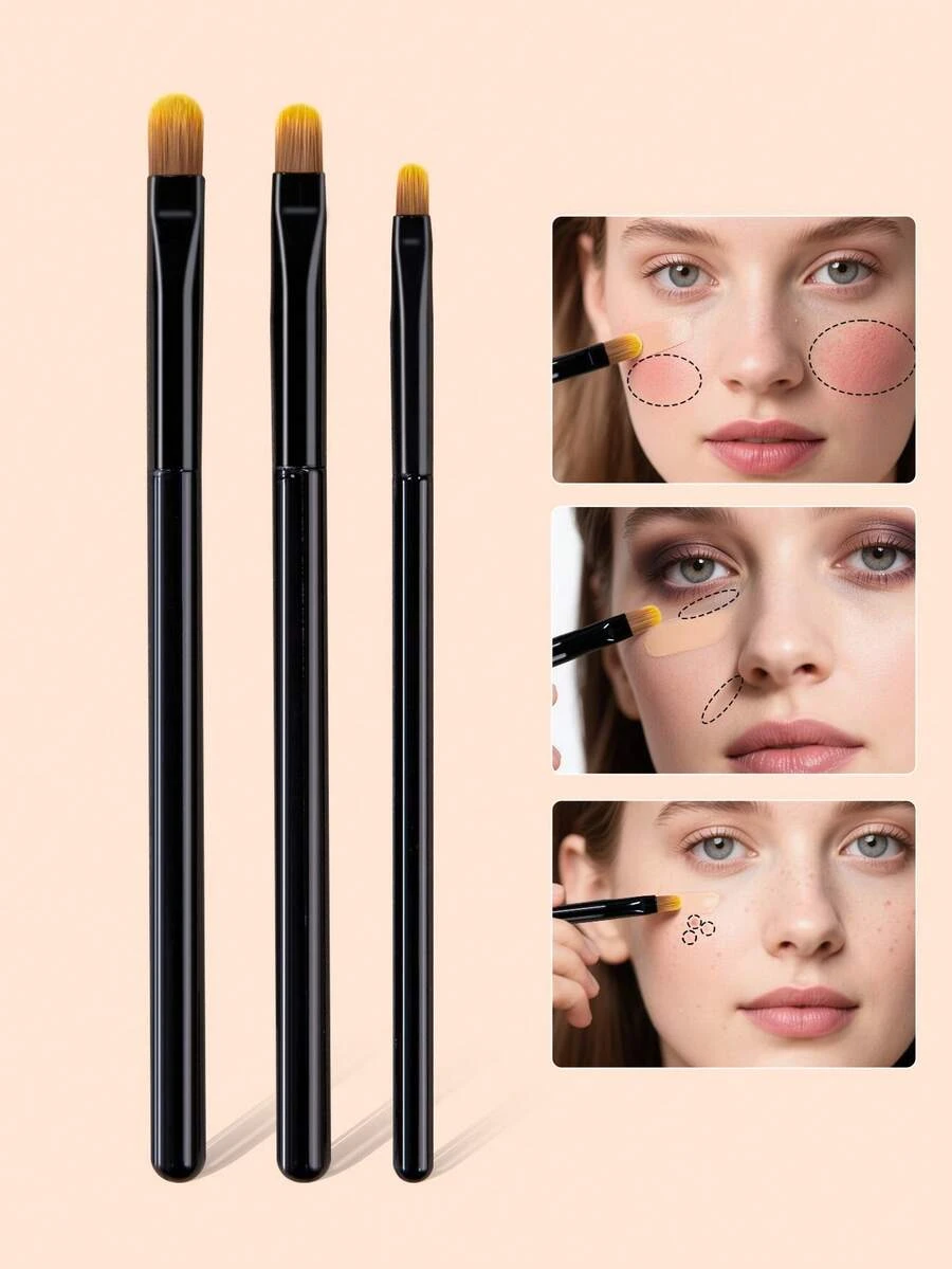 SEPROFE 3Pcs Concealer Brush Set, 3 Sizes Detail Makeup Brushes For Face And Eyes, Ultra Soft Bristles For Spot And Blemish Coverage, Precision Facial Makeup Tools - Black - View 1