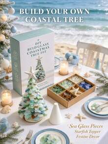Sea Glass Christmas Tree Set (Glue Not Included), Sea Glass Christmas Tree Series Set, Desktop Decoration Set, Coastal Style Holiday Decor, Handmade Craft, Christmas Theme Creative Gift - Multicolor - View 3