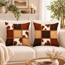 1pc/4pcs Patchwork Cow Print Western Cowboy Print Pillowcase, Suitable For Living Room Sofa Bedroom Daily Home Decor, Applicable For Daily Home Decor Pillow, Pillow Insert Not Included - Multi-color a - View 4
