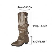 Women's Chunky Heel Knee-High Boots, Not Over-The-Knee, Autumn/Winter New Versatile Retro Brown High Heel Western Boots, Tall Riding Boots, Tall Long Boots - Brown - View 7