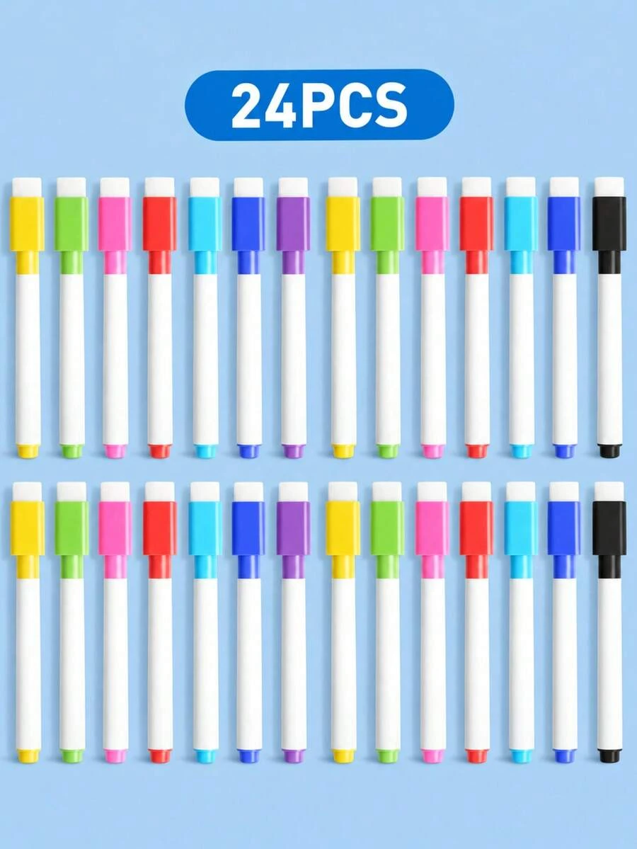 24pcs Middle East Saudi Colorful Non-Magnetic Erasable Whiteboard Markers, Teacher Drawing And Writing Pens
