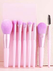ronshadow 8pcs Short Makeup Brush Set With PU Portable Storage Bag, Macaron Color, Soft Bristles, Skin-Friendly, Beginner-Friendly Makeup Tools - Multicolor - View 2