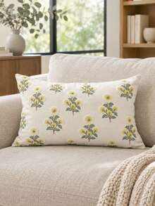 Floral Decorative Throw Pillow Cover, 3D Embroidered Plant Flower Pattern Cushion Case, Suitable For Sofa, Bedroom And Living Room Decor, Beige - Yellow - View 4