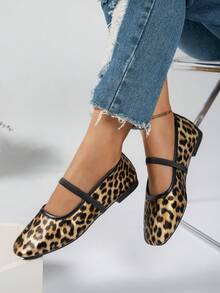Women's Flat Slip-On Mary Jane Ballet Shoes, Leopard Print, Elegant Fashion Square Toe Comfortable Shoes - Leopard - View 5