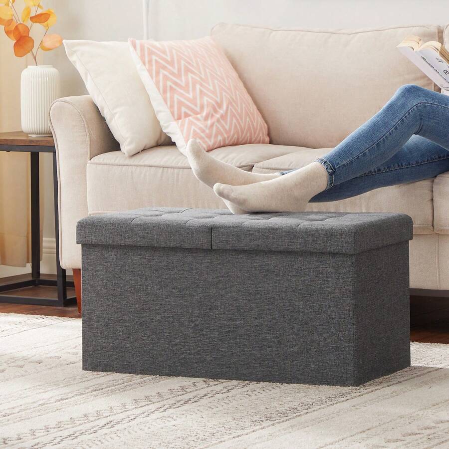 Sitzbank Mit Stauraum, Klappbare Sitztruhe, Aufbewahrungsbox,Deckel Klappbar, Bis 300 Kg Belastbar, FüR Flur, Wohnzimmer, Schlafzimmer, Schiefergrau - 38x76x38 cm (BxTxH) - Übersicht 1