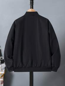 1件男童休閒字母刺繡棒球領飛行夾克，秋冬款 - 黑色 - 查看 4