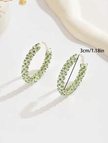 1 Pair Elegant Alloy Green Rhinestone Small Hoop Earrings For Women Christmas Party - Green E970-3CM - View 5