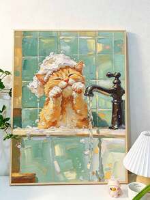 DIY Digital Painting Tool Kit, Cute Kitten Bathing Foam Canvas Painting, Frameless Home Wall Decoration Art. - A - View 3
