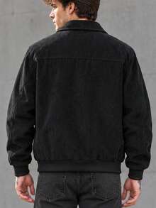 Men's Autumn Corduroy Zip-Up Jacket | Turn-Down Collar, Inner Pocket & Multi-Pocket Design, Ribbed Cuffs, Casual Streetwear Jacket - Black - View 4