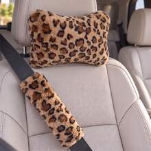 2pcs/Set Fashion Leopard Print Plush Car Headrest & Shoulder Pillow Set, Soft Plush Neck Pillow, All Season Use - A - View 10