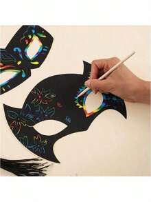 2pcs Scratch Art Hero Masks, Includes Elastic Band And Wooden Scratching Pen, Suitable For DIY Crafts, Masquerade, Carnival, Christmas And Thanksgiving Decoration (6 Masks + 6 Bags + 6 Bamboo Sticks) - Multicolor - View 5