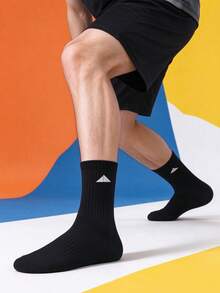 1/5/10/20 Pairs Men's Triangle Pattern Mid-Calf Socks, Simple Versatile Comfortable Soft, Daily Casual Socks - Multicolor - View 2