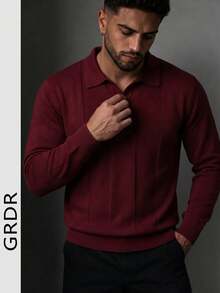 GRDR Men's Solid Color Casual Versatile Daily Wear Long Sleeve Sweater, Autumn/Winter - Burgundy - View 3