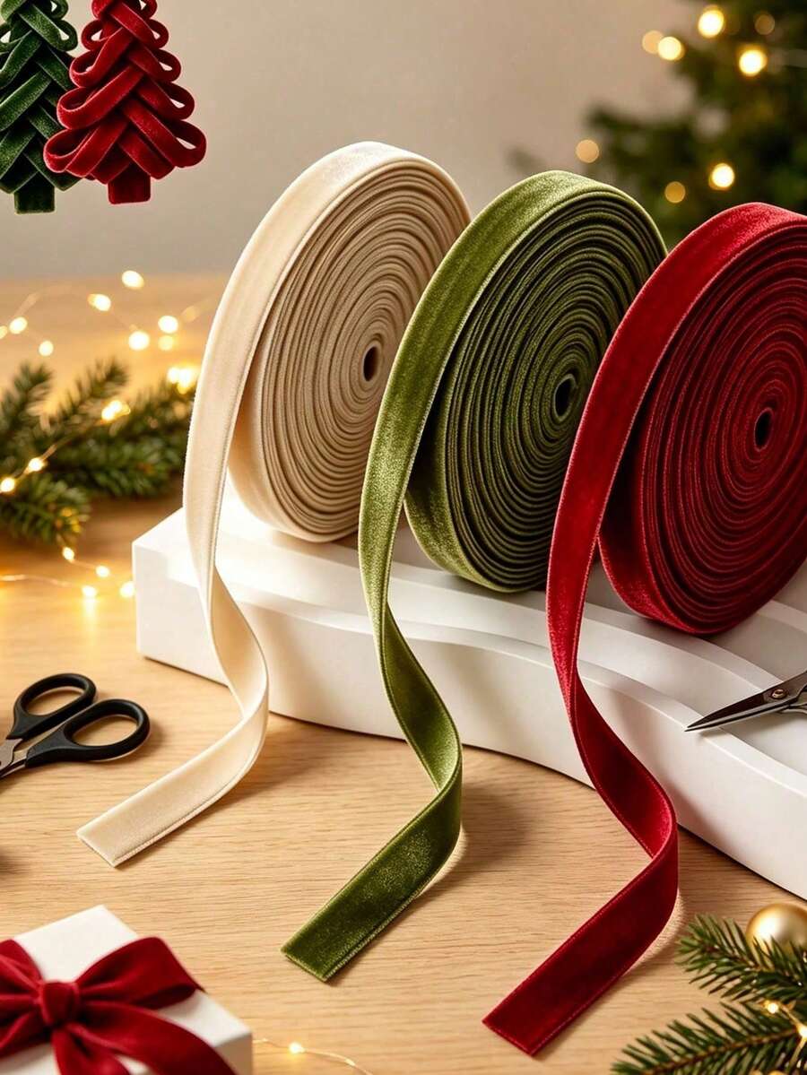 Velvet Ribbon, Christmas Satin Ribbons Handmade Wedding Party Decoration Ribbon, For Christmas Tree Decoration, Gift Wrapping, Wreath Embellishment - Multicolor - View 1