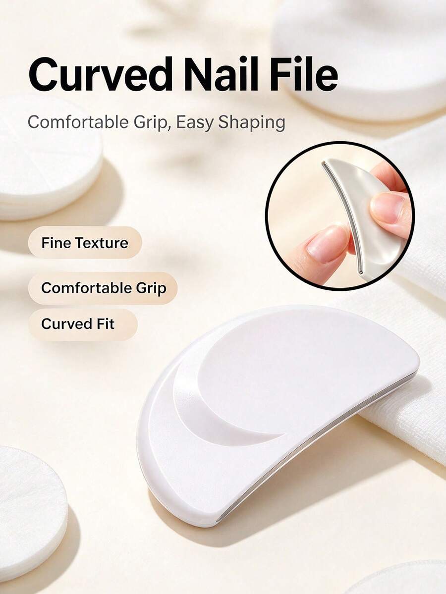 Crescent Curved Nail File Ergonomic Contoured Nail Shaper Portable Washable Nail Buffer Smooth Surface Reusable Manicure Tool For Home DIY Nail Art Nail Trimming & Shaping Accessory - A - View 1