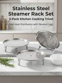 1/2/3pcs Stainless Steel Steamer Rack, Multi-Layer Perforated Steamer Pot, Kitchen Essential, Steaming Cooking, Steamer, Multi-Functional Stackable Design, Suitable For Vegetables, Bread, Eggs And Seafood - View 2