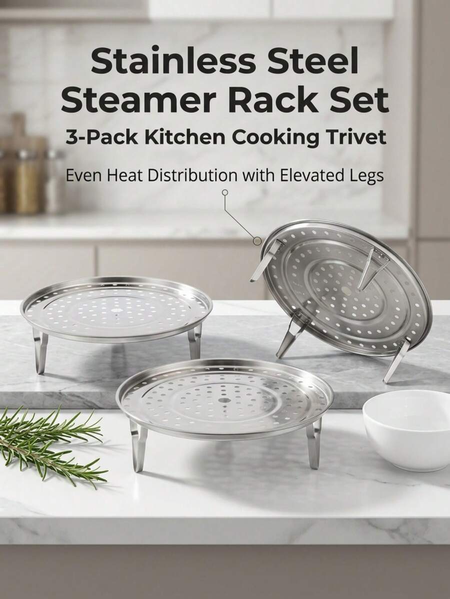 1/2/3pcs Stainless Steel Steamer Rack, Multi-Layer Perforated Steamer Pot, Kitchen Essential, Steaming Cooking, Steamer, Multi-Functional Stackable Design, Suitable For Vegetables, Bread, Eggs And Seafood