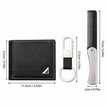 3PCS Men's Gift Set, Black Wallet, Keychain & Folding Comb, Business Style, Birthday, Christmas, Father's Day Gifts, Gift Box Not Included - Black - View 2