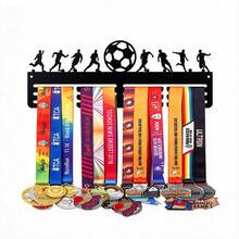 1PC Football Match Iron Medal Wall Hanging Storage Rack, Wall Decor Medal Display Rack, Gold Silver Bronze Medal Display Stand, Requires Drilling, Perfect Gift For Football Lovers - Black - View 4
