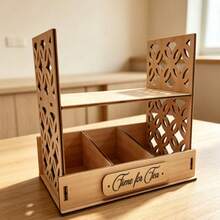 Wooden Tea Bag Storage Rack With Cup Holder, Countertop Coffee Bar Organizer, Divided Desktop Storage Box For Tea Bags, Cups, Coffee Capsules And Small Accessories - Multicolor - View 5