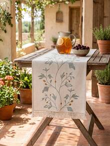 1pc Blue Branch Embroidered Table Runner, Vintage Farmhouse Style Natural Tassel Rectangular Table Scarf For Coffee Table, TV Stand, Entryway, Suitable For Holidays, Parties, Weddings, Dining Room, Living Room, Office, All Seasons - Blue and White - View 2