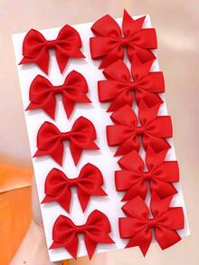 10Pcs Girls Bow Hair Clips, No Hurt Hair, Daily Versatile Kids Hair Accessories - Red - View 1