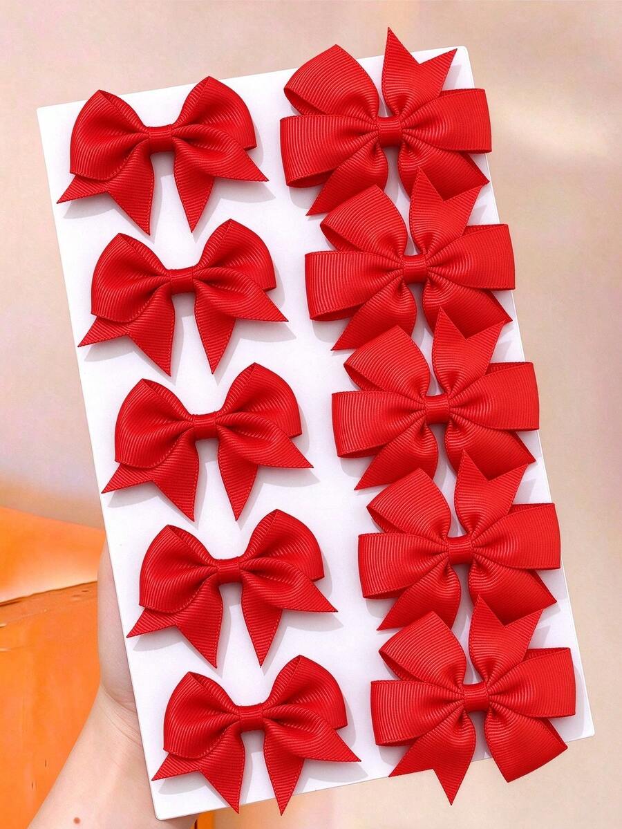 10Pcs Girls Bow Hair Clips, No Hurt Hair, Daily Versatile Kids Hair Accessories - Red - View 1