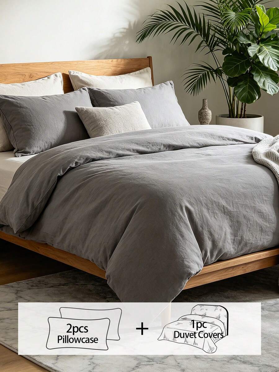 3pcs Minimalist Solid Color Brushed Duvet Cover Set (1 Duvet Cover + 2 ...
