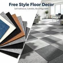 22Pcs Self-Adhesive Modular Floor Tiles, Textured Interlocking Floor Mats, Pet Friendly, Recombinable For Indoor Decor, Easy Maintenance For Indoor Space - Square Rug - View 1