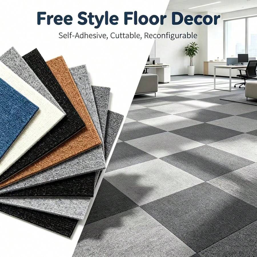 22Pcs Self-Adhesive Modular Floor Tiles, Textured Interlocking Floor Mats, Pet Friendly, Recombinable For Indoor Decor, Easy Maintenance For Indoor Space - Square Rug - View 1