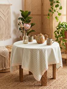 1pc Plaid Ruffle Edge Tablecloth, American Country Style Minimalist Decorative Dining Table Cloth, Rectangular Coffee Table TV Cabinet Entryway Multi-Functional Cover, Suitable For Holiday Gatherings, Birthday Parties, Weddings, Dinner Parties, Dining Table Decoration, Room Decoration, Office Desk, Coffee Table Mat, Outdoor Picnic Mat, Home Decor, Room Decoration, All Seasons - Green - View 4