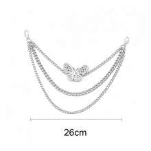 2pcs Punk Y2K Hollow Rhinestone Butterfly Triple Layer Boot Chain, Electroplated Detachable Lobster Clasp Shoe Charm, Sweet & Cool DIY Accessory, Suitable For Boots, Bags, Belts - Silver - View 2