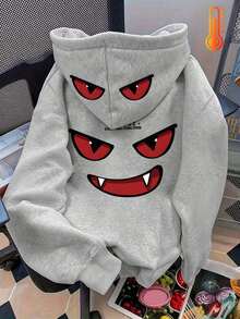 Tween Boy Fun Print Sweatshirt, Warm & Comfortable Thermal Lined Pullover Sweatshirt For Autumn/Winter - Grey - View 4