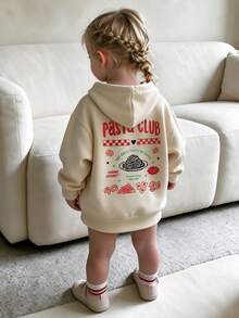 Toddler Girls Pasta Club Graphic Sweatshirt, Casual Long Sleeve Sweatshirt - Apricot - View 8