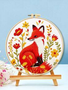 Polyester Fabric Cross Stitch Kit For Beginners, Autumn Forest Animal Embroidery Set With Pre Printed Pattern And Colorful Threads, DIY Needlework Craft For Women And Adults, Relaxing Home Hobby And Handmade Wall Decor, 1 Set - A - View 11