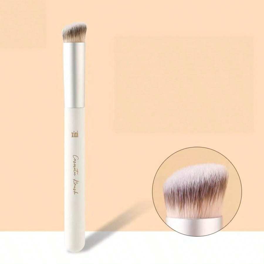 1pc Xixi Concealer Brush, Natural Fit, Non-Cakey, Angled Head Makeup Brush, Seamless, Soft, Skin-Friendly, Non-Irritating - White - View 1