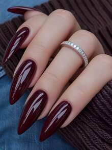 Press On Nails Long Pointed Fake Nails, Red Almond Glue, Solid Color Acrylic Nails, Press-On Artificial Gothic Blood Fake Nails 24pcs Glossy Nail Tips + 1pc Jelly Glue + 1pc Nail File - Red - View 9