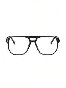 1pc Aviator Style Large Square Frame Glasses, Minimalist Design, Suitable For All Seasons, Perfect For Spring/Summer Outdoor Activities And Travel Outfits, Autumn/Winter Matching With Various Clothing, Ideal For Business Trips, Office Work And University Study - Clear - View 2