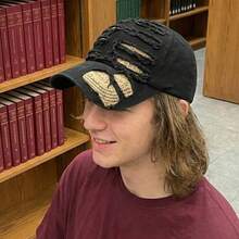1Pc Unisex Ripped Washed Baseball Cap, Retro Y2K Letter Print Curved Brim Hat, Adjustable Outdoor Sun Protection Casual Cap - Multicolor - View 2