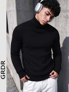 GRDR Men's Autumn/Winter Ribbed High Neck Long Sleeve Sweater - Black - View 1